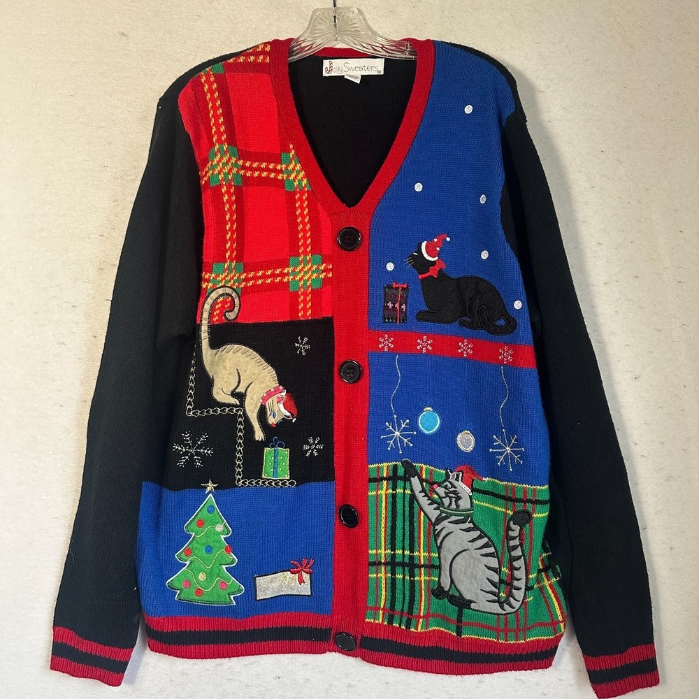 Jolly Sweaters Ladies XL Cat Lady Pullover Holiday Christmas Sweater ugly party